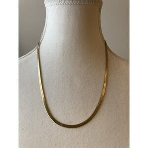 Gold Tone Herringbone Chain Necklace Classic 90's Style Everyday Layering